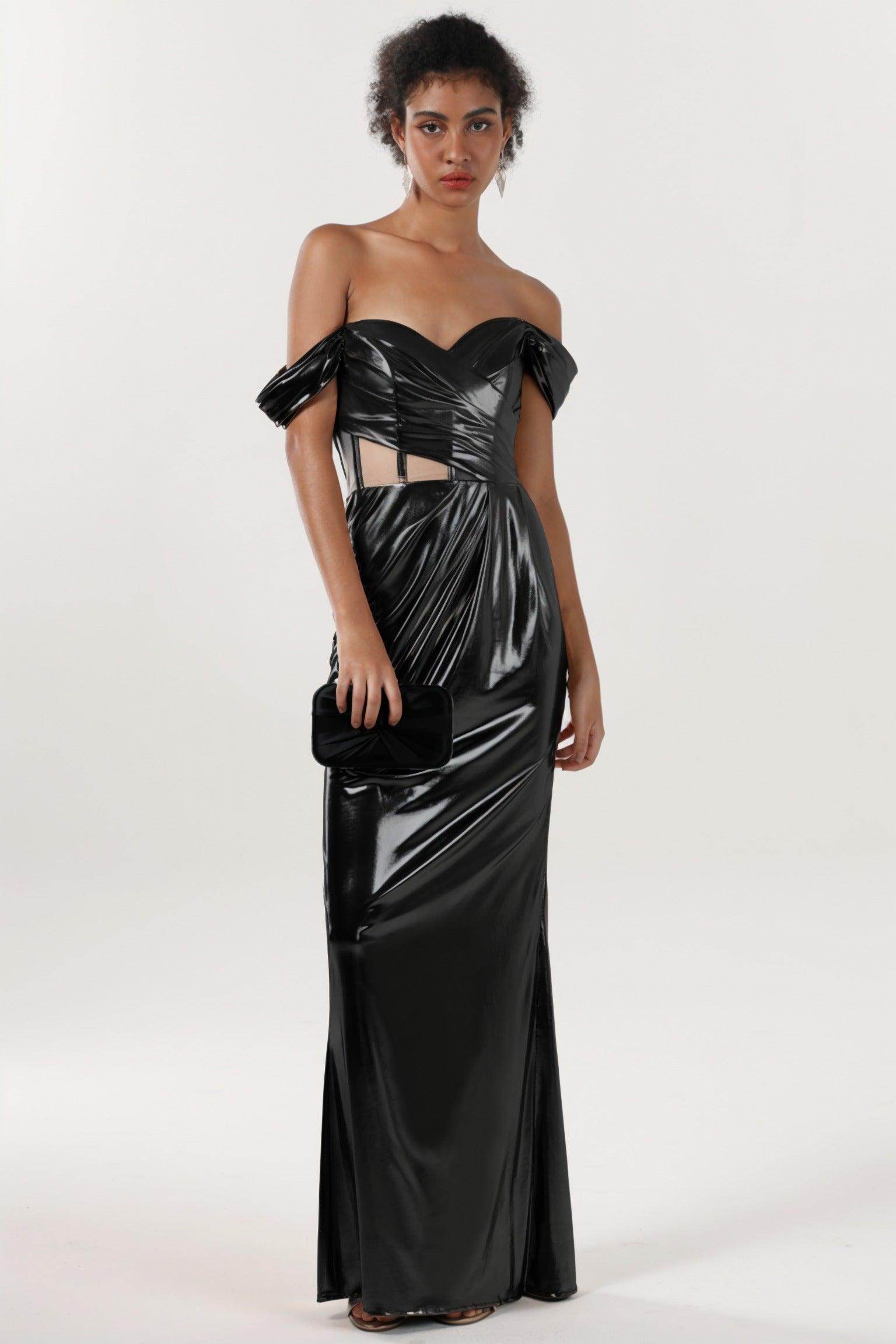 Cocomelody Sparkly Prom Dress Metallic Formal Dress CS0658, Black Cocomelody Sparkly Prom Dress Metallic Formal Dress CS0658, Black