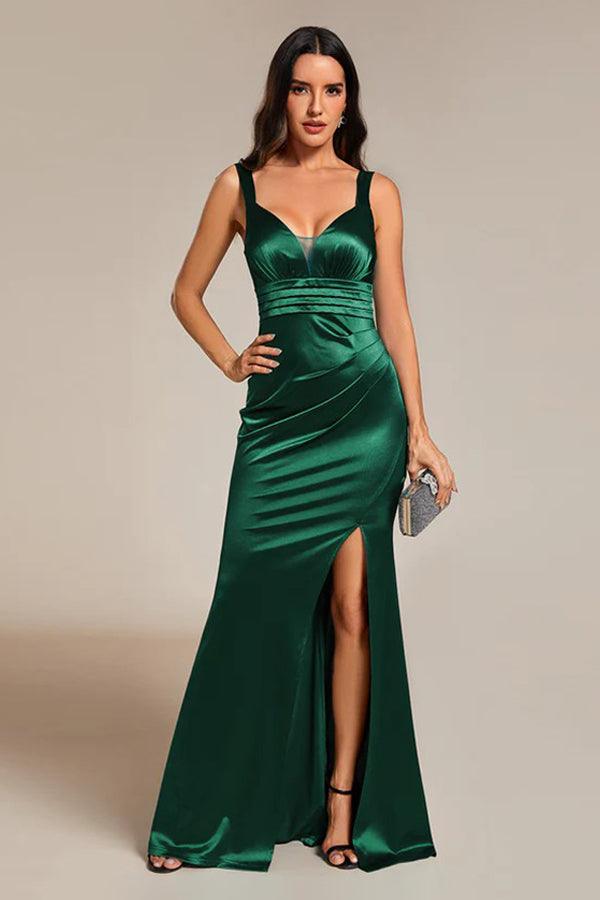 Trumpet-Mermaid Floor Length Satin Dress CS0669 - COCOMELODY