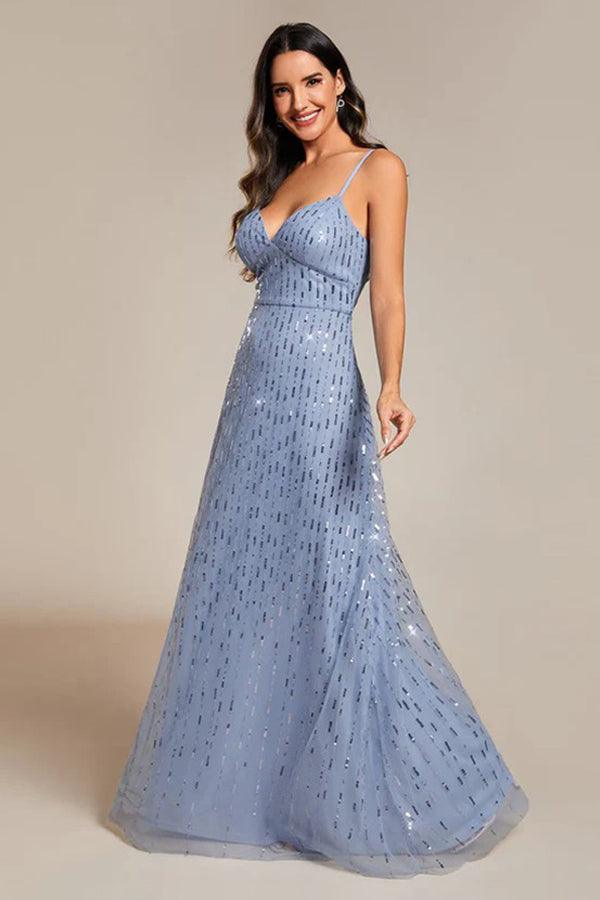 A-Line Floor Length Glitter Dress CS0670 - COCOMELODY