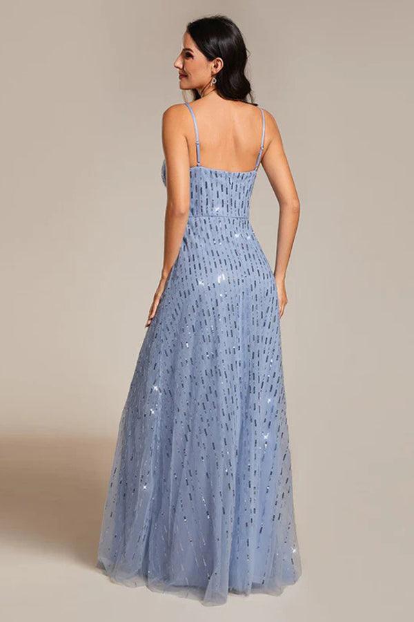 A-Line Floor Length Glitter Dress CS0670 - COCOMELODY