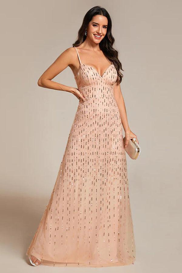 A-Line Floor Length Glitter Dress CS0670 - COCOMELODY