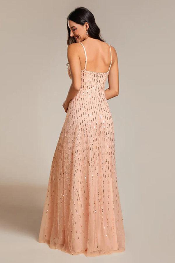 A-Line Floor Length Glitter Dress CS0670 - COCOMELODY