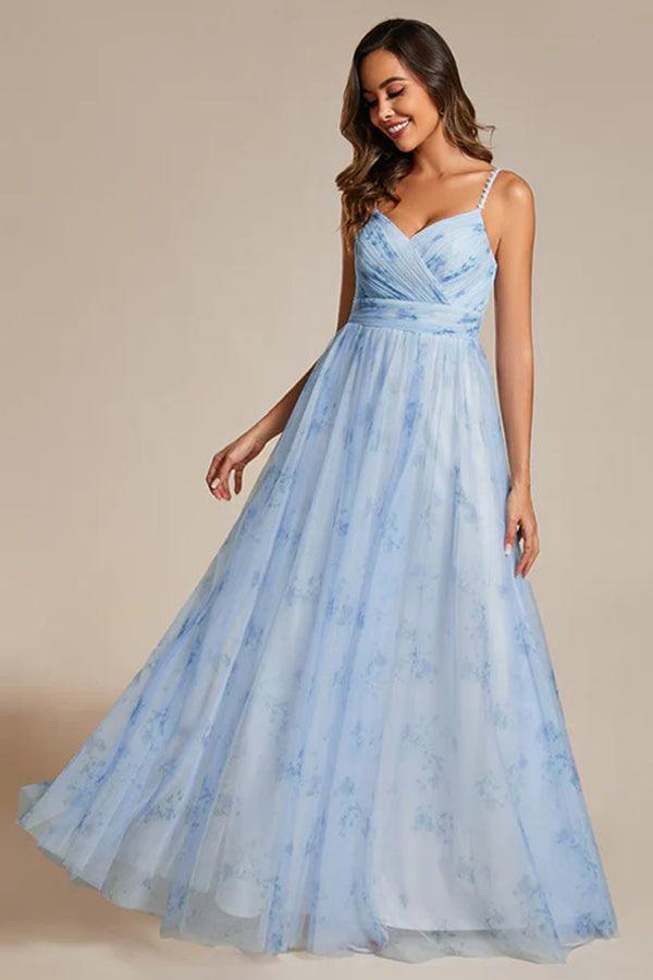 A-Line Floor Length Printed Chiffon Dress CS0671 - COCOMELODY