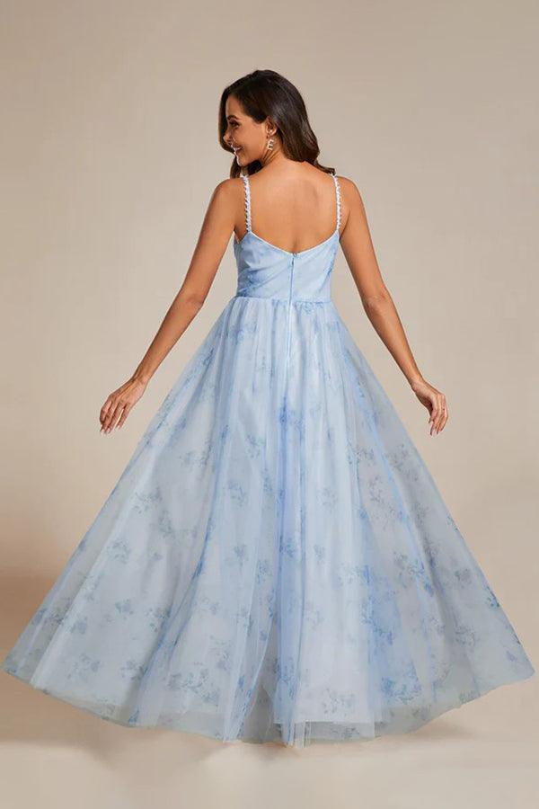 A-Line Floor Length Printed Chiffon Dress CS0671 - COCOMELODY