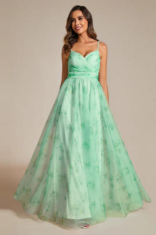A-Line Floor Length Printed Chiffon Dress CS0671 - COCOMELODY
