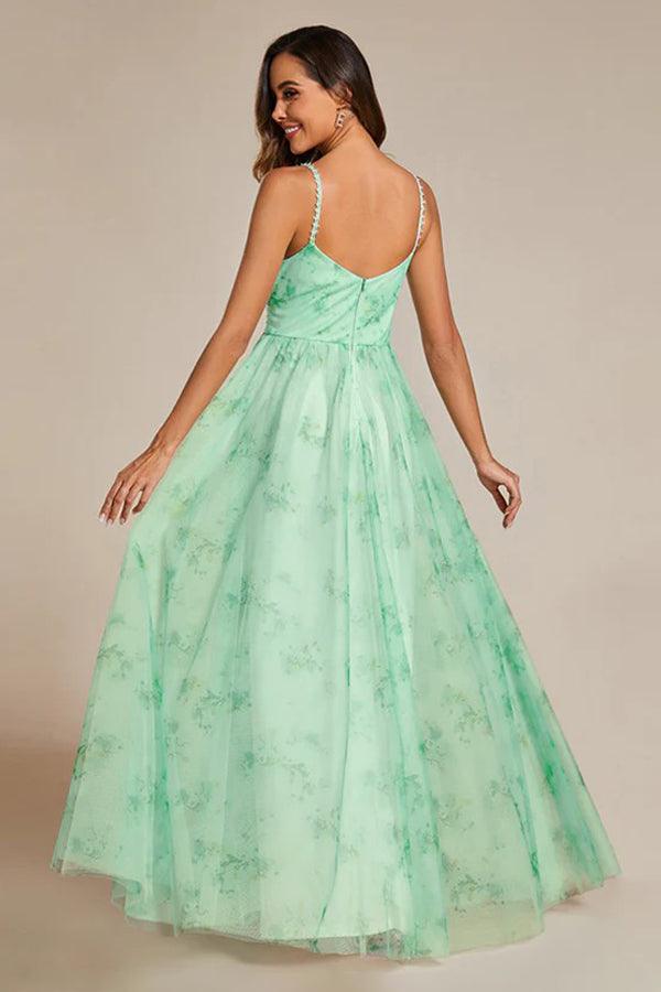 A-Line Floor Length Printed Chiffon Dress CS0671 - COCOMELODY