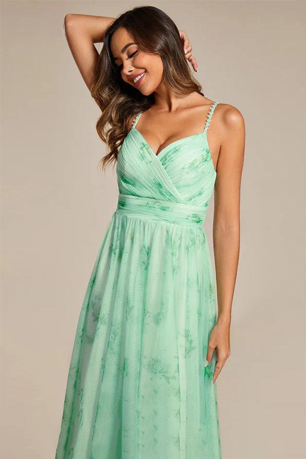 A-Line Floor Length Printed Chiffon Dress CS0671 - COCOMELODY