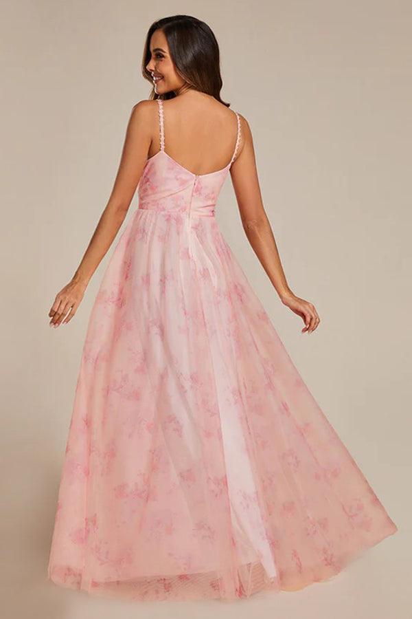 A-Line Floor Length Printed Chiffon Dress CS0671 - COCOMELODY