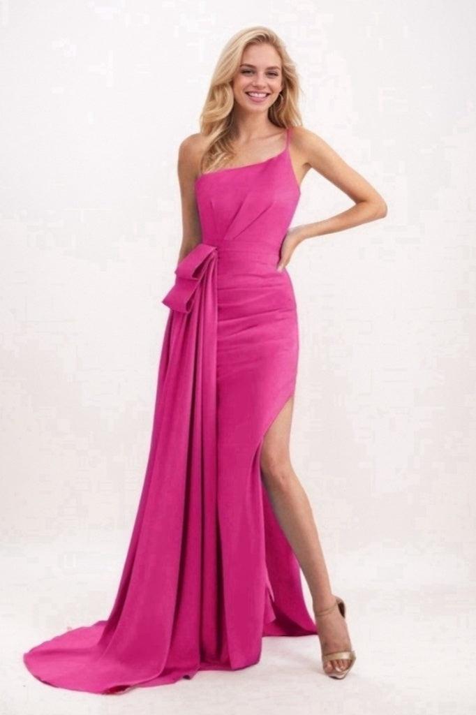 Trumpet-Mermaid Sweep-Brush Train Satin Prom Dress CS0695 - COCOMELODY