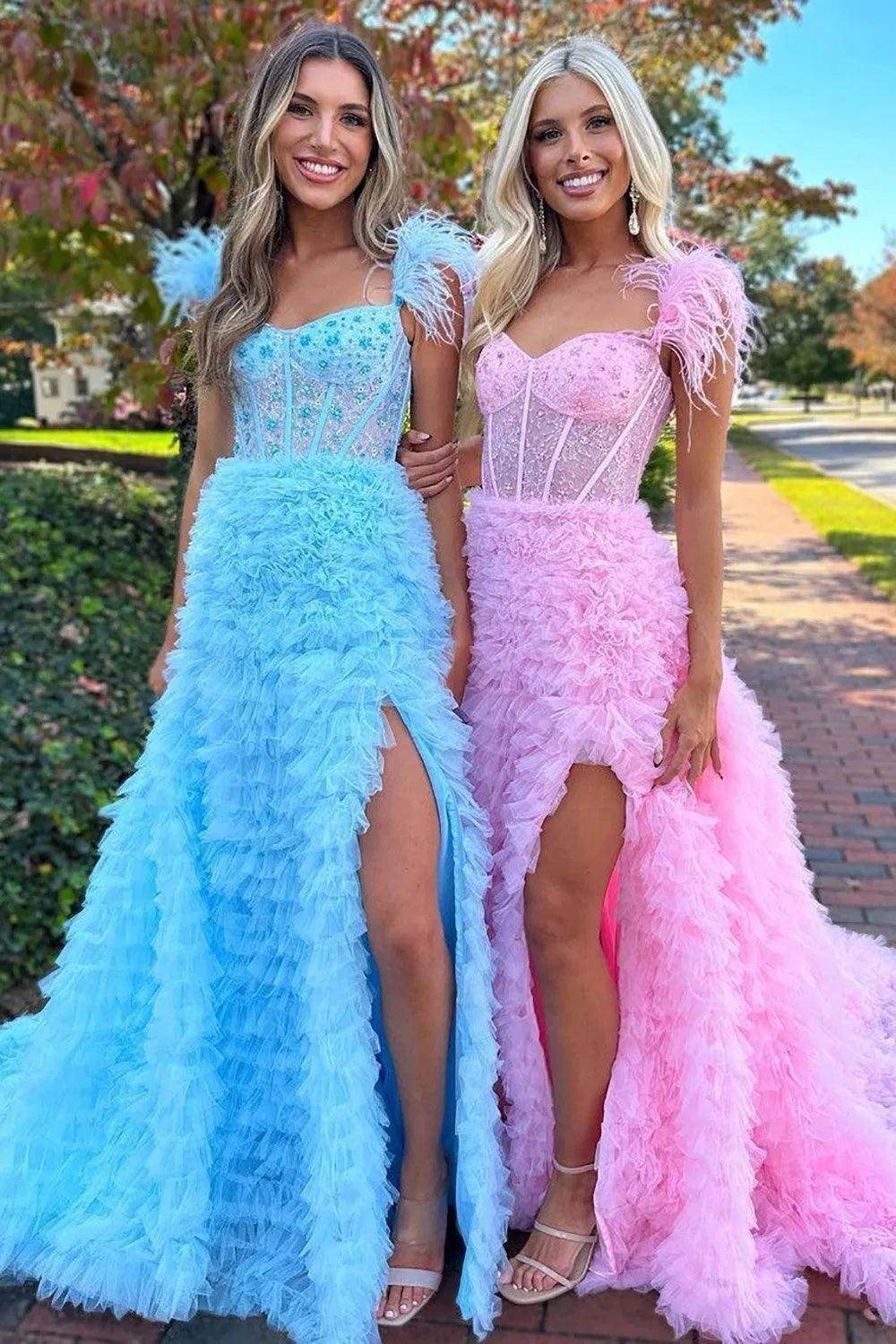 A-Line Court Train Tulle Prom Dress CS0711 - COCOMELODY