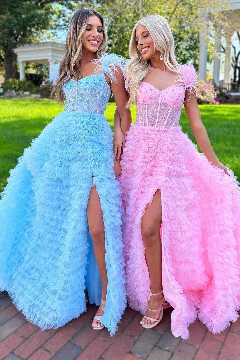 A-Line Court Train Tulle Prom Dress CS0711 - COCOMELODY