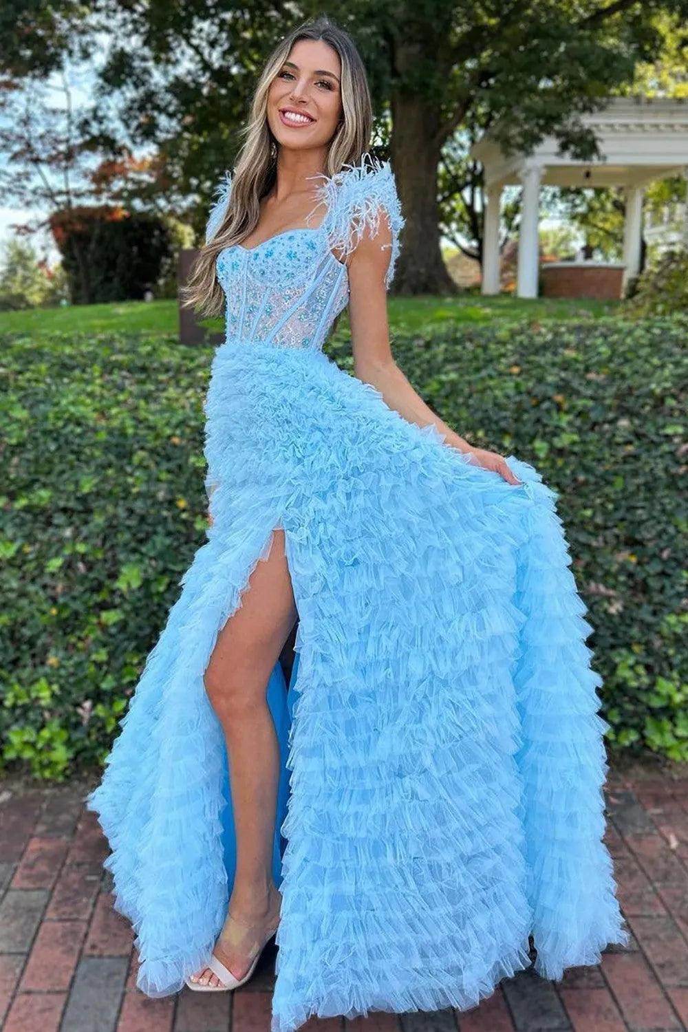 A-Line Court Train Tulle Prom Dress CS0711 - COCOMELODY