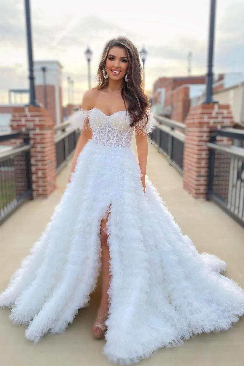 A-Line Court Train Tulle Prom Dress CS0711 - COCOMELODY