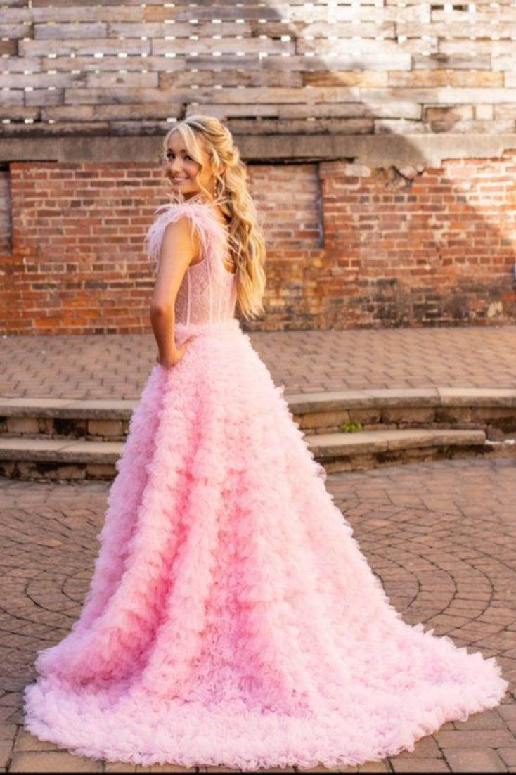 A-Line Court Train Tulle Prom Dress CS0711 - COCOMELODY