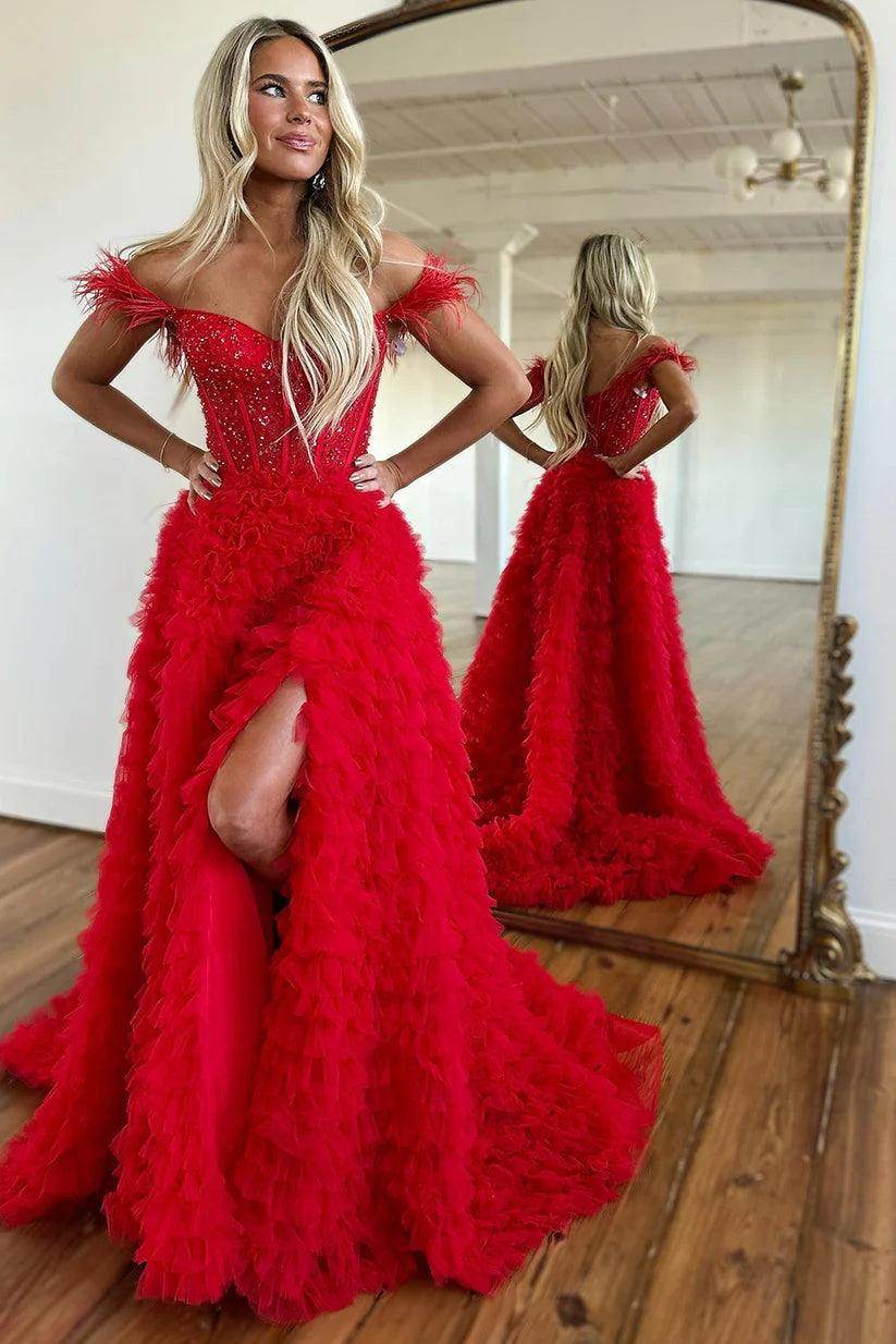 A-Line Court Train Tulle Prom Dress CS0711 - COCOMELODY