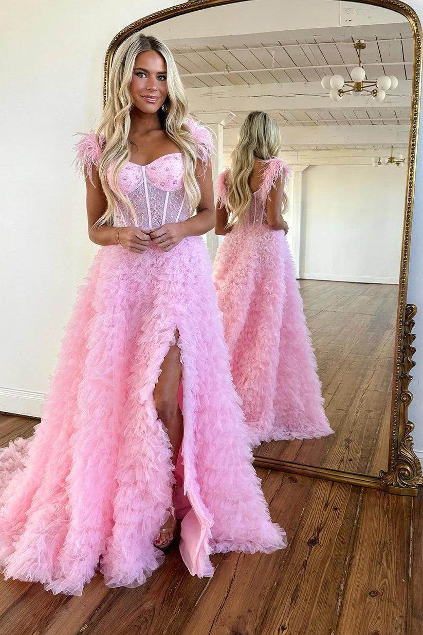 A-Line Court Train Tulle Prom Dress CS0711 - COCOMELODY