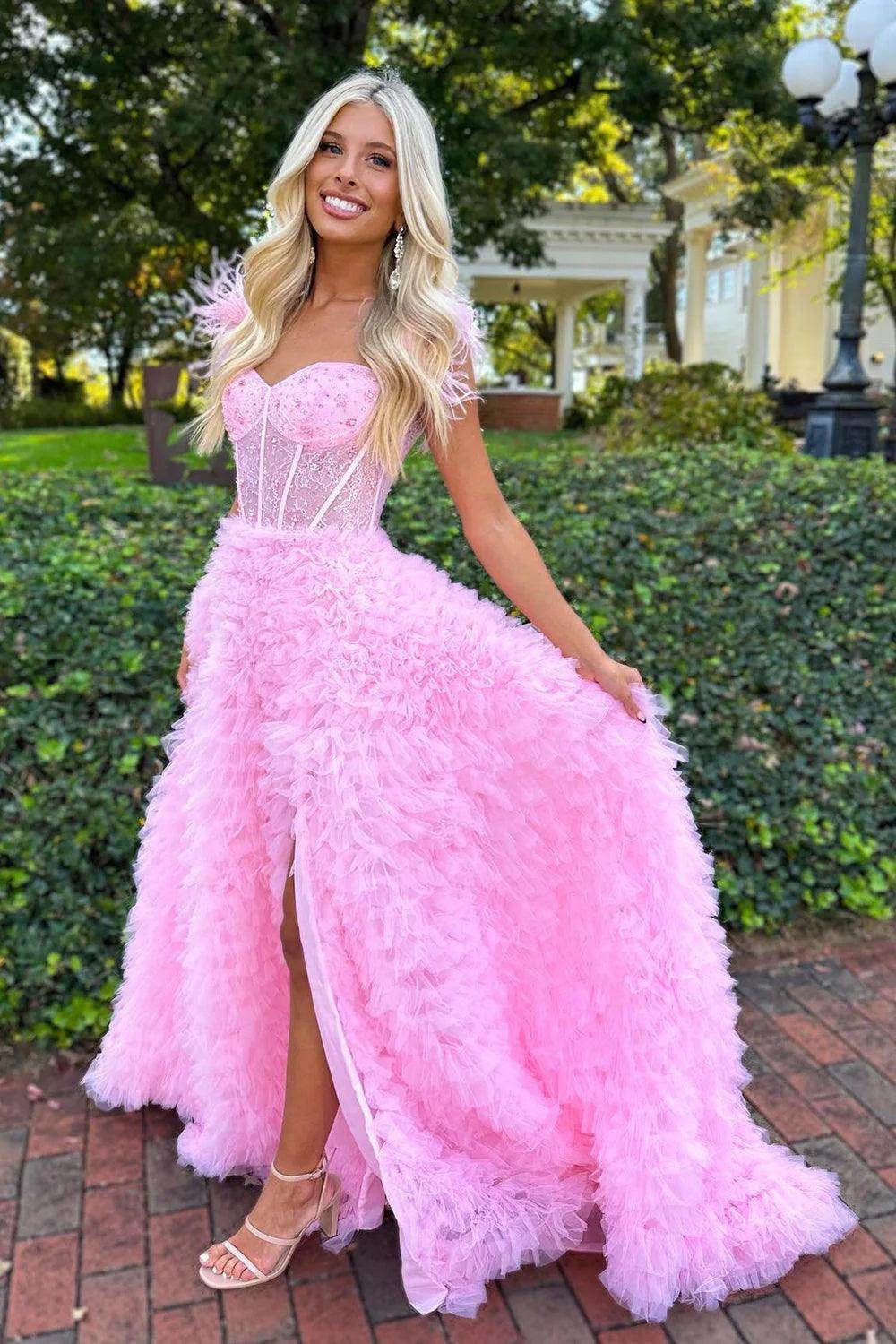 A-Line Court Train Tulle Prom Dress CS0711 - COCOMELODY