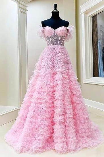 A-Line Court Train Tulle Prom Dress CS0711 - COCOMELODY