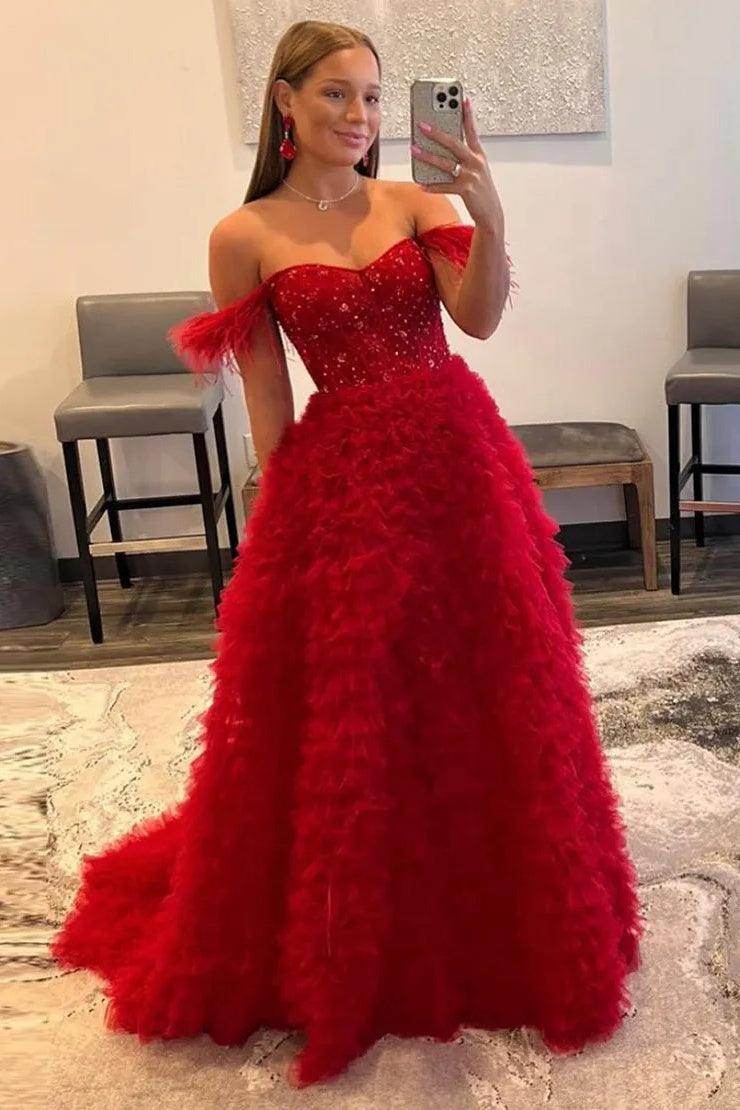 A-Line Court Train Tulle Prom Dress CS0711 - COCOMELODY