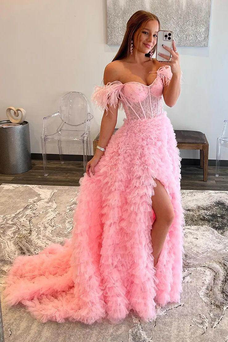 A-Line Court Train Tulle Prom Dress CS0711 - COCOMELODY