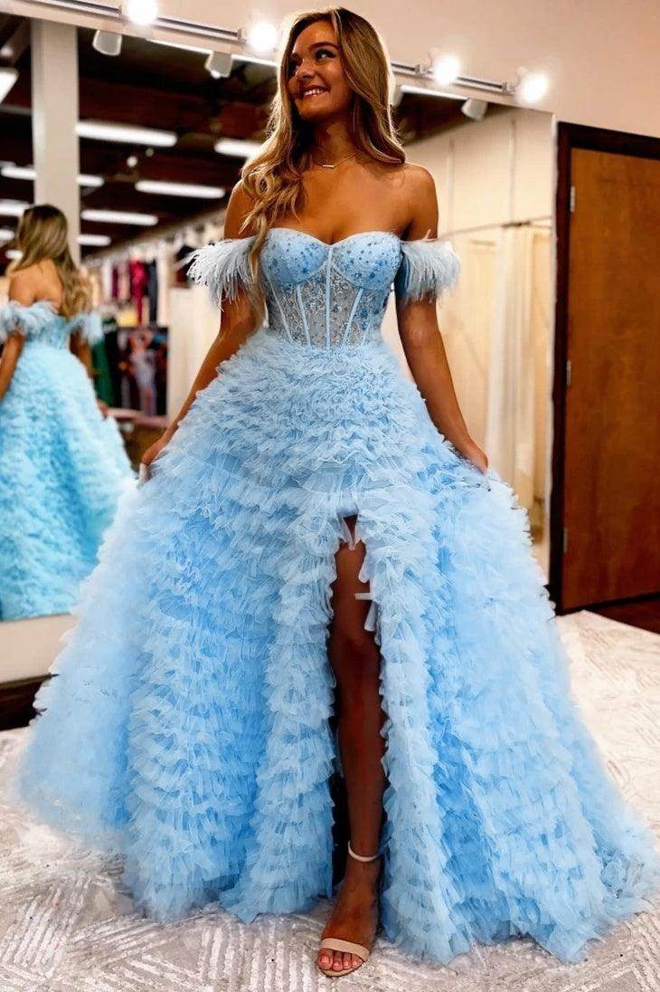 A-Line Court Train Tulle Prom Dress CS0711 - COCOMELODY