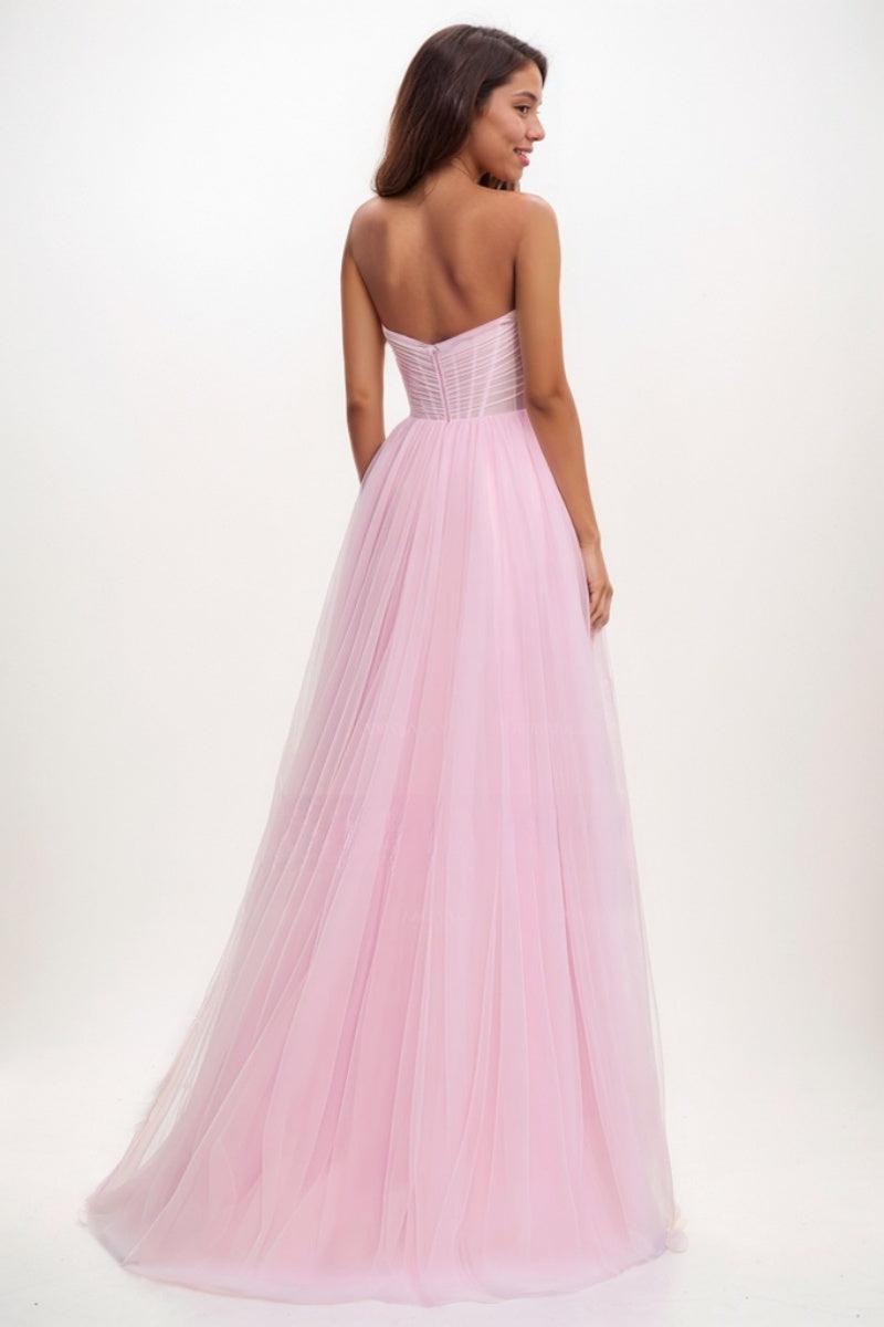 Sweetheart Ruched Illusion Corset A-LineTulle Prom Dresses CS0729 - COCOMELODY