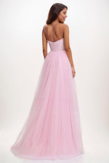 Sweetheart Ruched Illusion Corset A-LineTulle Prom Dresses CS0729 - COCOMELODY