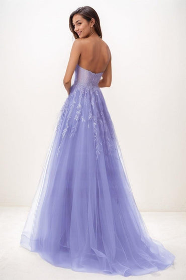 Sweetheart Illusion Corset Sweep Train Lace/Tulle Prom Dresses CS0739 - COCOMELODY