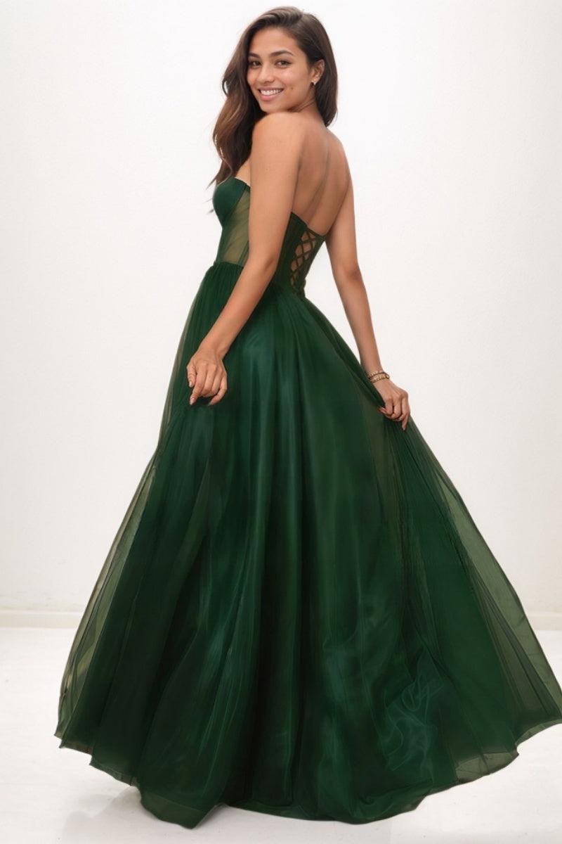Dreamy Illusion Corset A-Line Floor-Length Tulle Prom Dresses CS0744 - COCOMELODY