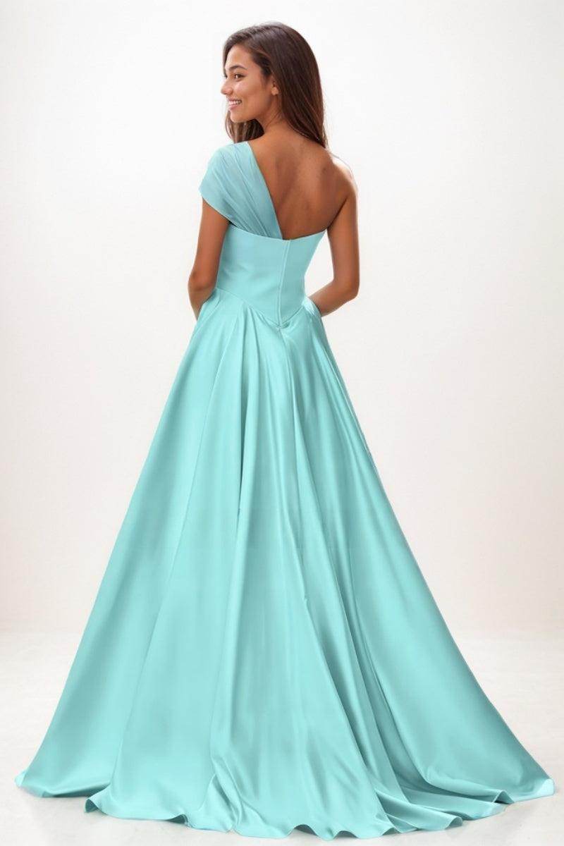 whimsical formal dresses Whimsical A-Line One-Shoulder Satin Prom Dresses COCOMELODY CS0761