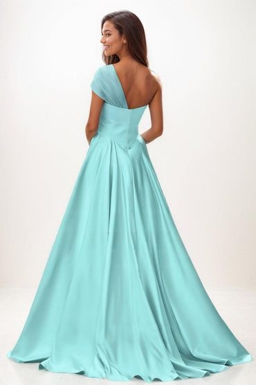 Whimsical A-Line One-Shoulder Satin Prom Dresses CS0761 - COCOMELODY