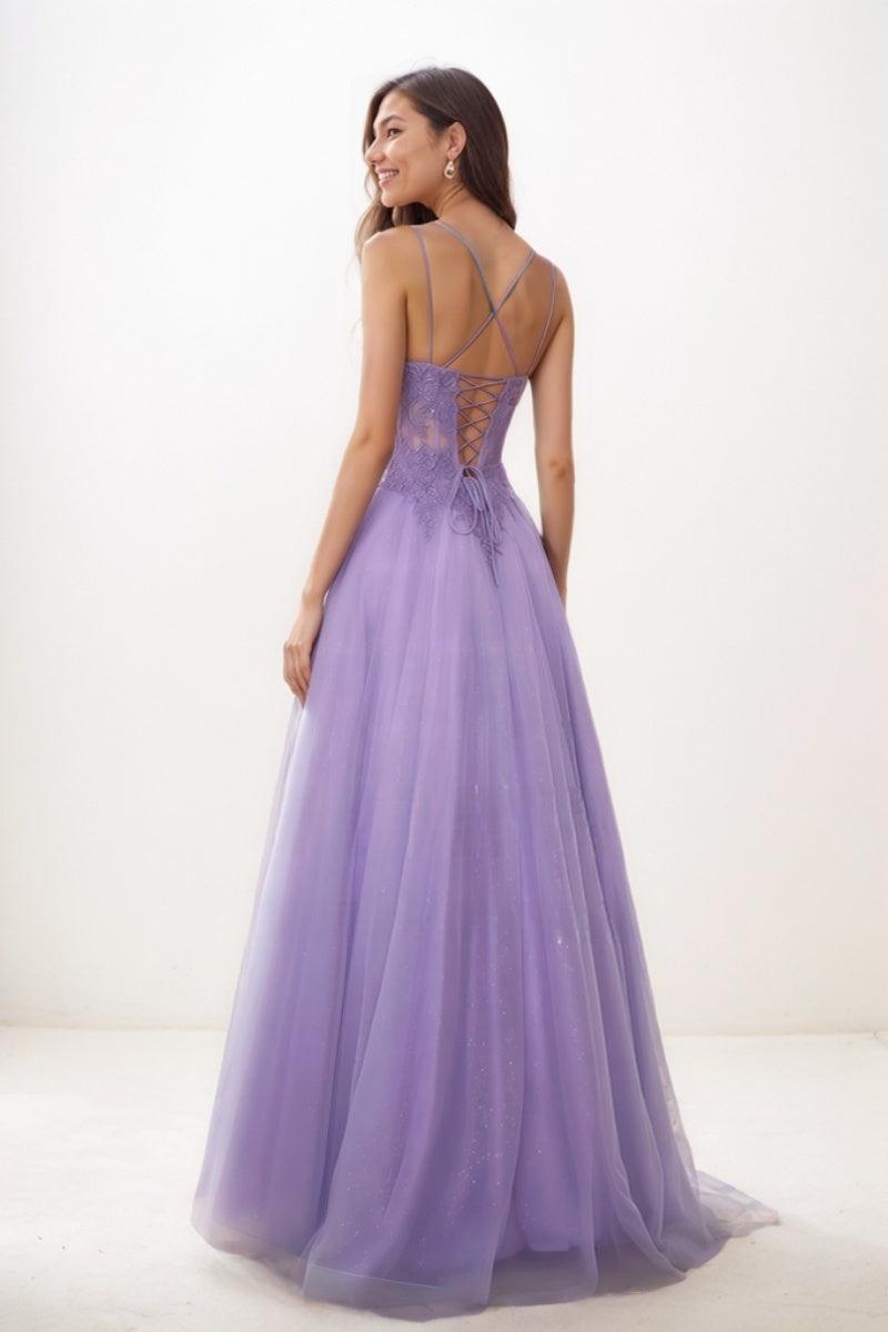 Sweet & Flow V-Neck Satin/Lace/Tulle Prom Dresses CS0769 - COCOMELODY