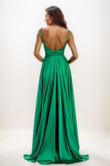 V-Neck Spaghetti Straps High Split Prom Dresses CS0783 - COCOMELODY