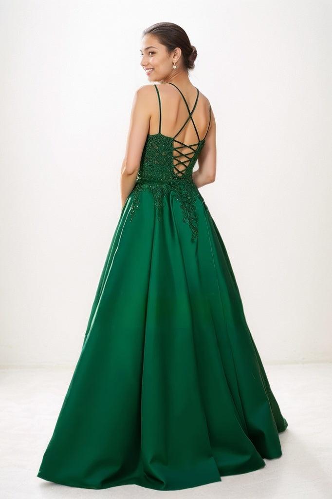 Exquisite A-Line V-Neck Appliques Lace Prom Dresses CS0787 - COCOMELODY