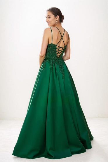Exquisite A-Line V-Neck Appliques Lace Prom Dresses CS0787 - COCOMELODY