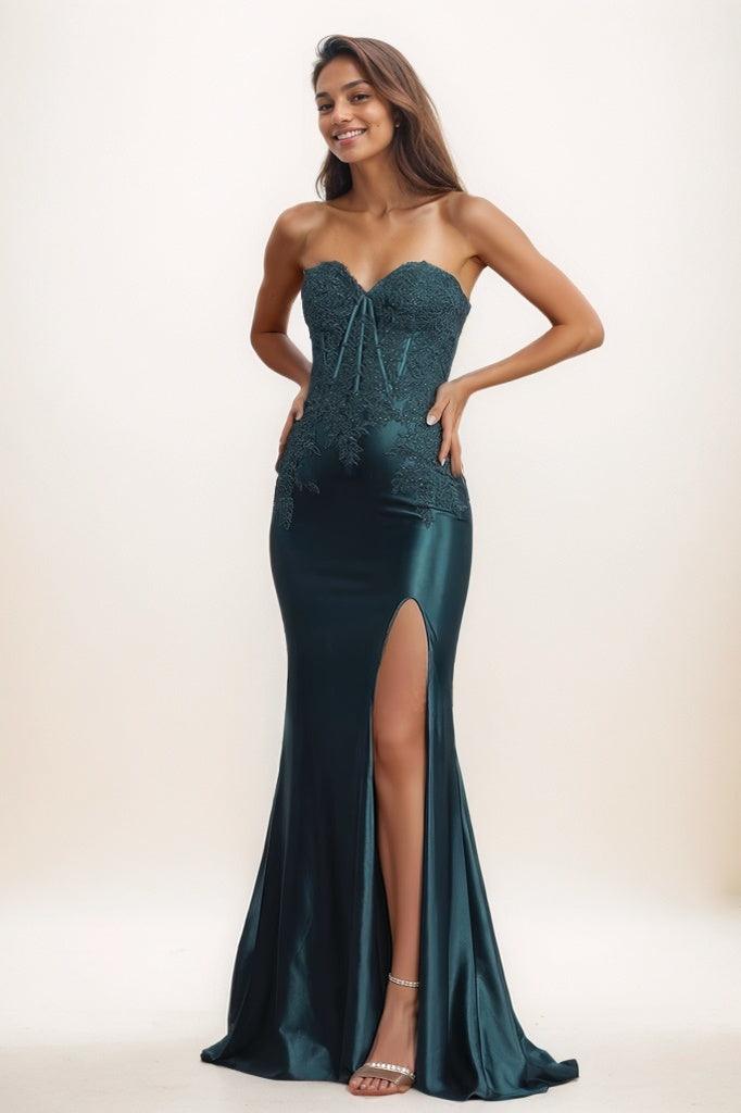 Sweetheart Lace High Split Sweep Train Prom Dresses CS0801 - COCOMELODY
