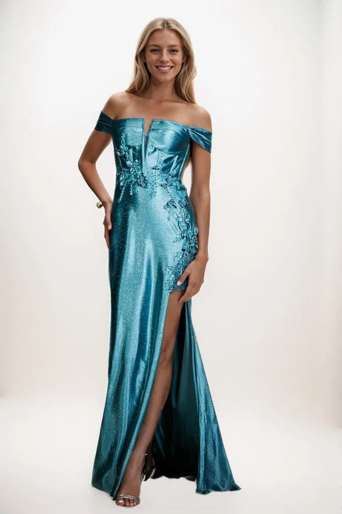Stretch Satin Off The Shoulder Prom Dresses CS0921