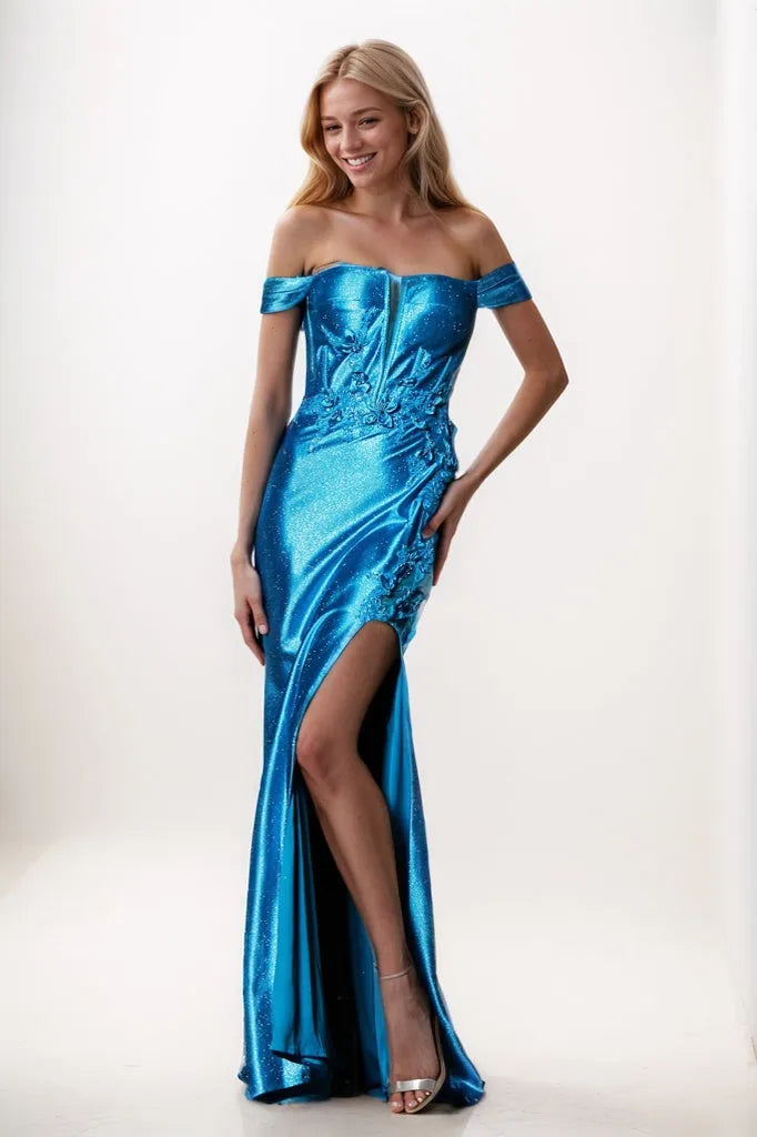 Stretch Satin Off The Shoulder Prom Dresses CS0921