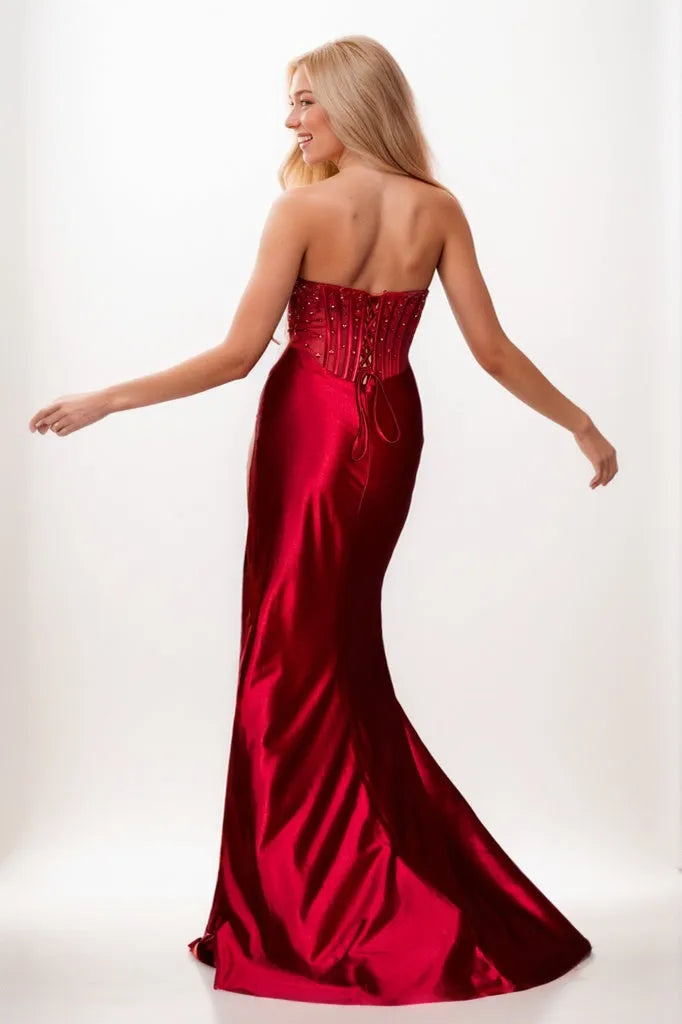 High Slit Beaded Corset Top Sweetheart Neck Prom Dresses CS0923
