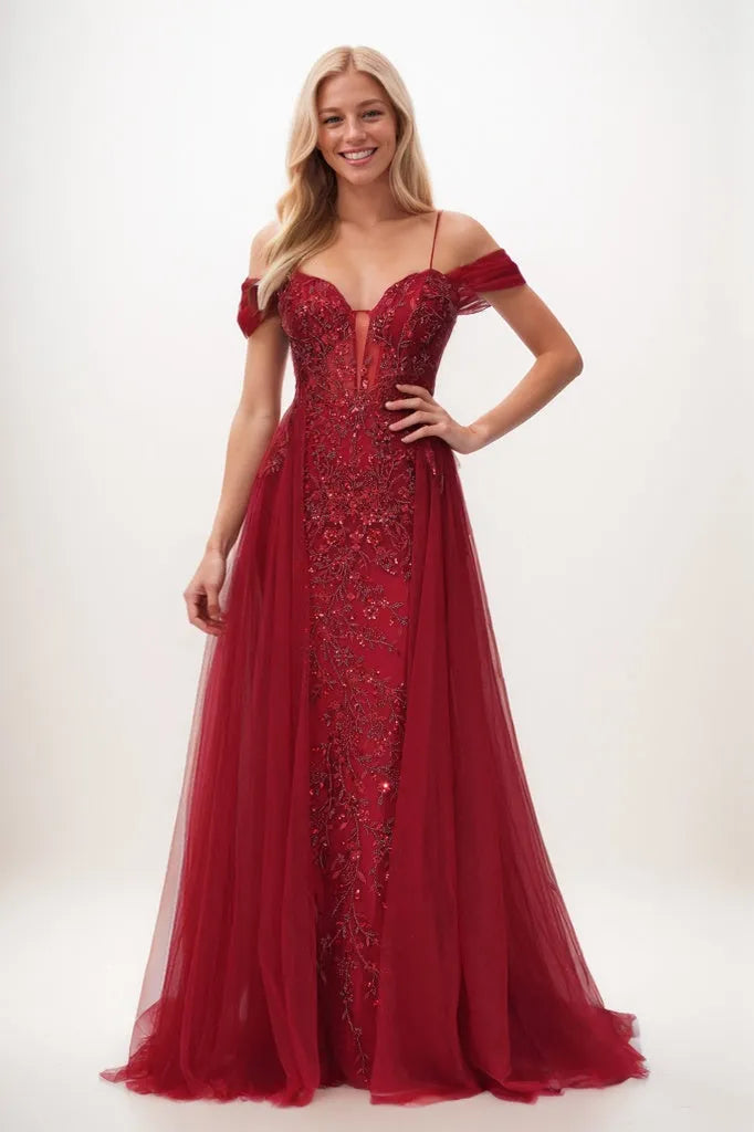 Off Shoulder Applique A-Line Tulle Prom Dresses CS0924