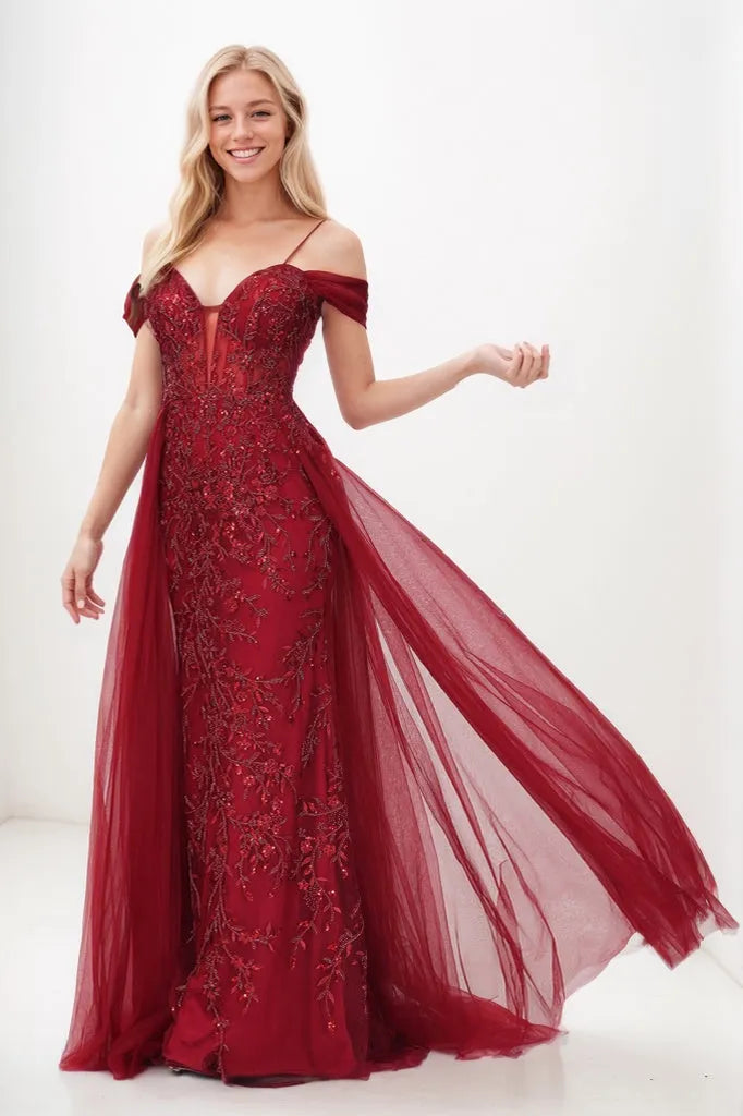 Off Shoulder Applique A-Line Tulle Prom Dresses CS0924