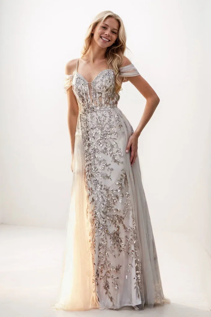 Off Shoulder Applique A-Line Tulle Prom Dresses CS0924