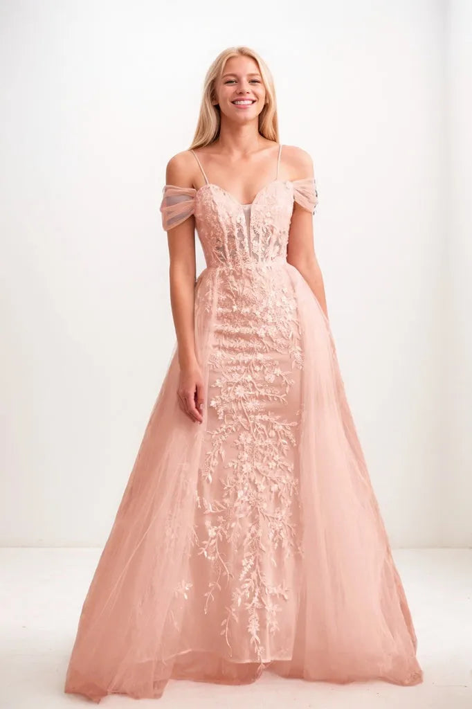 Off Shoulder Applique A-Line Tulle Prom Dresses CS0924
