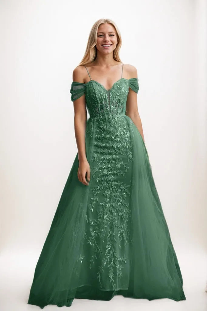 Off Shoulder Applique A-Line Tulle Prom Dresses CS0924