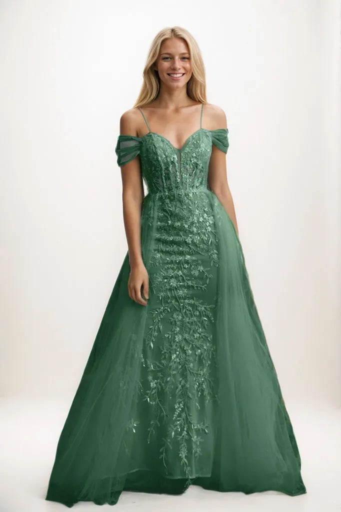 Off Shoulder Applique A-Line Tulle Prom Dresses CS0924