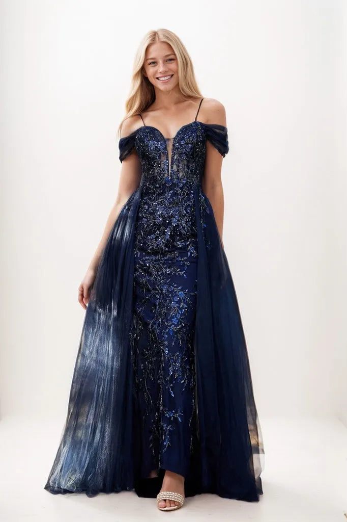Off Shoulder Applique A-Line Tulle Prom Dresses CS0924