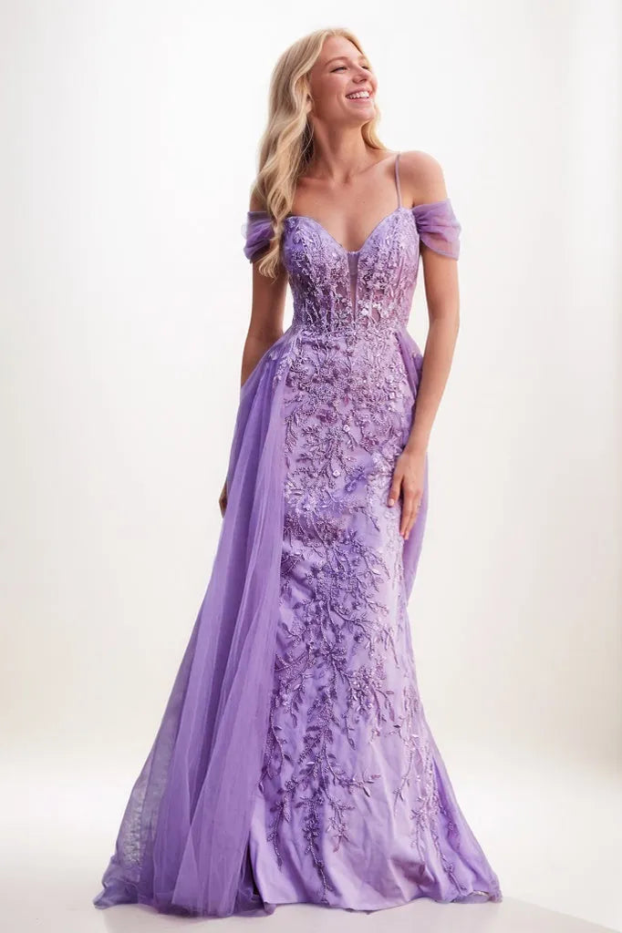 Off Shoulder Applique A-Line Tulle Prom Dresses CS0924