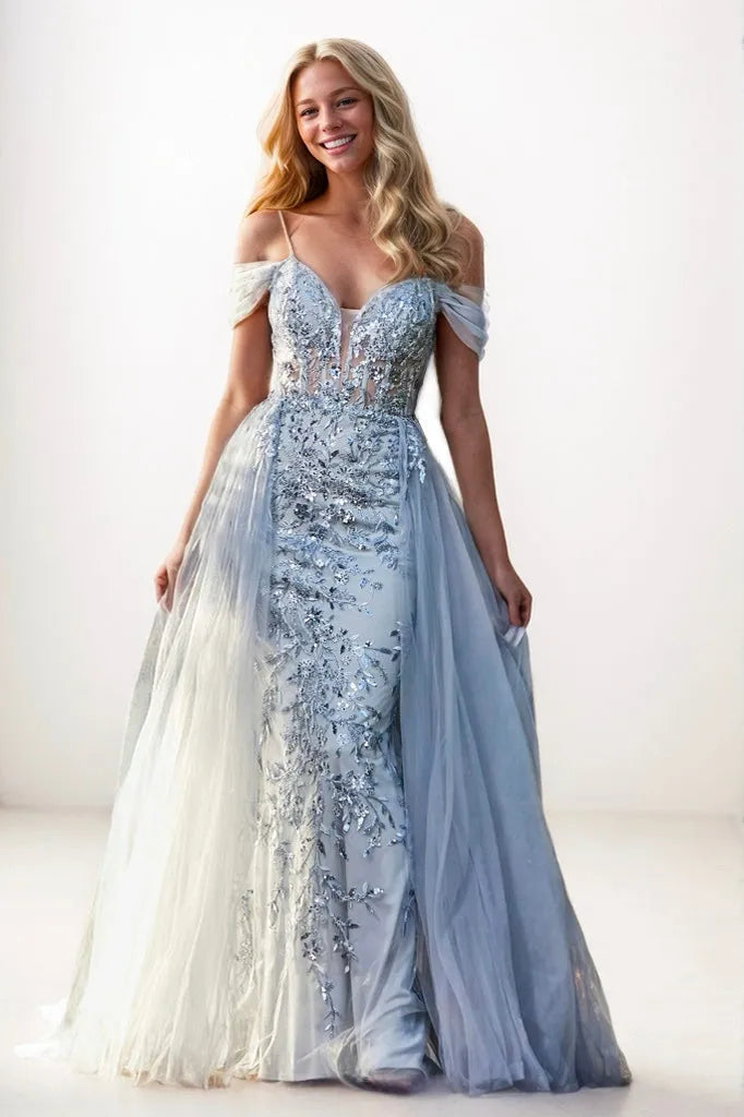 Off Shoulder Applique A-Line Tulle Prom Dresses CS0924
