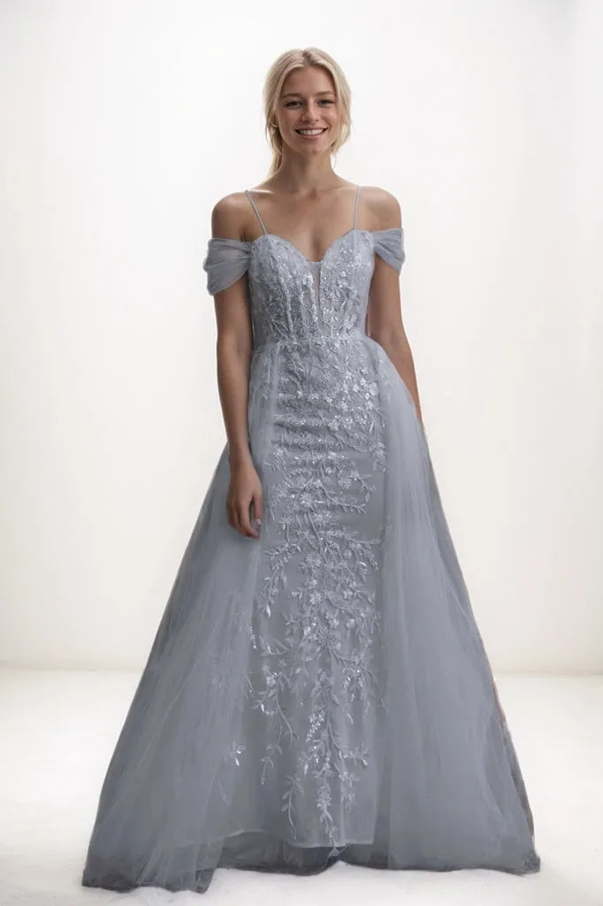 Off Shoulder Applique A-Line Tulle Prom Dresses CS0924