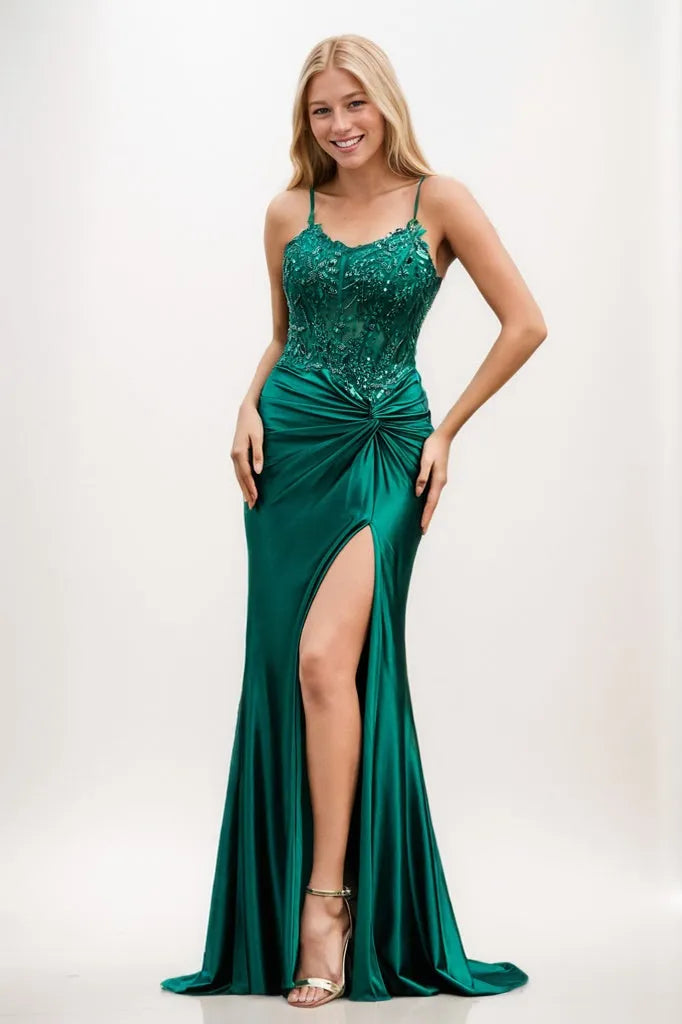 V-neck Corset Bodice Sheath Prom Dresses CS0931